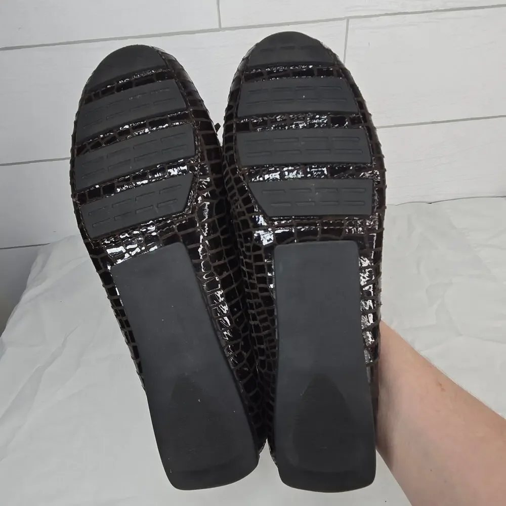 VanEli Brown Croc Embossed Patent Leather Loafers Moccasin Flats Women Size 9.5M